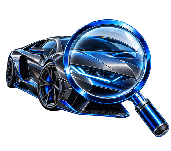 Carro esportivo com lupa azul